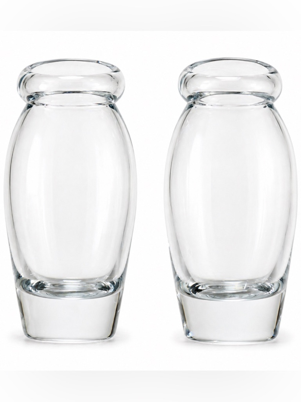 Williams Sonoma Set Of 2  Hand Blown Glass Bud Vase Poland 7” Rolled Rim Clear